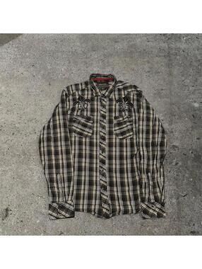 Y2K affliction style plaid button up long sleeve shirt - size large